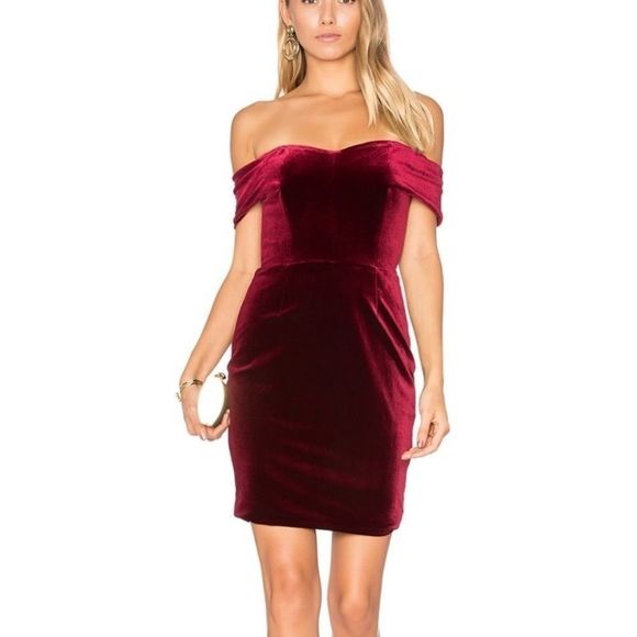 NICHOLAS Dresses & Skirts - Nicholas burgundy velvet off the shoulder dress